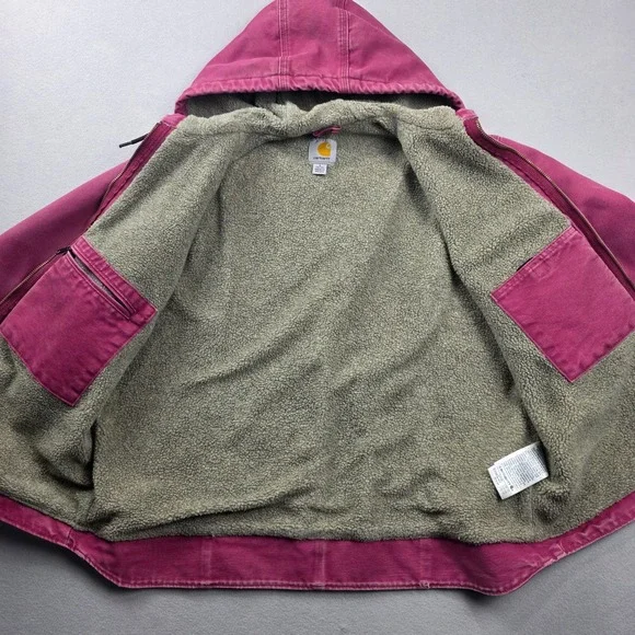 Carhartt WJ141 648 Sherpa Lined Hooded Jacket Raspberry Pink Womens Large 12/14 - Picture 6 of 14